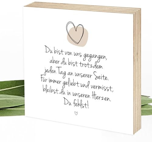 Wunderpixel® Holzbild Du fehlst - von uns gegangen - 15x15x2cm zum Hinstellen/Aufhängen, echtes Foto mit Spruch auf Holz - Wand-Bild Aufsteller - zur Erinnerung und Trost-spender