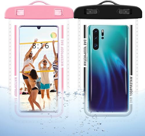MEETTIKEY 2 PCS Pochette Etanche Smartphone, IPX8 Pochette Telephone Portable Etanche Universel Coque Waterproof pour Phone 15 14 13 12 11Pro Max S22/S21/S20 (Noir+Rose)