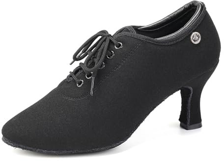 Uonpie Zapatos de Baile Latino Mujer Cerrados con Cordones Tacón 5 cm Zapatillas de Salsa Tango Moderno Jazz de Practica,Negro,38.5EU