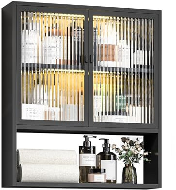 ZONLESON Bathroom Wall Cabinet,Metal Medicine Cabinet with Glass Doors,Wall Mounted Cabinet Over The Toilet,Black Small Cupboard
