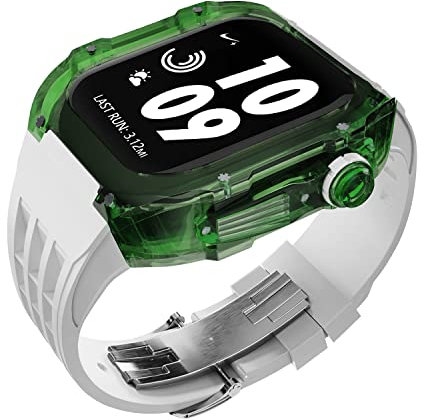 ILAZI Estuche de modificación de reloj transparente de lujo, para Apple Watch de 44 mm, 45 mm, kit de modificación de bricolaje + correa de goma, para Apple Watch Band 45/44 mm SE 8 7 6 5 4 SE, For