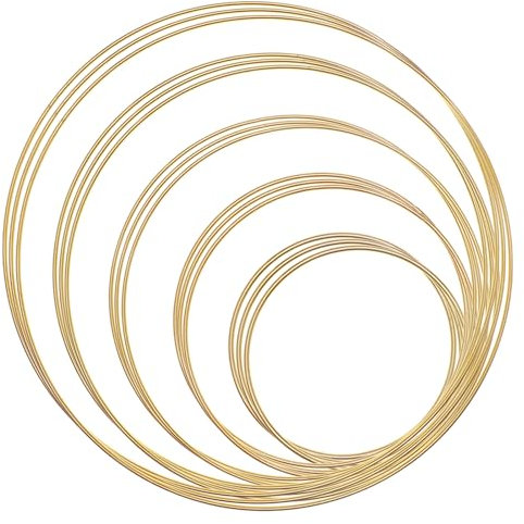 Ginojex 15Pcs Metall Reifen Gold Handwerk Traum Fänger Ringe Makrame DIY Hochzeit Kranz Wand Hängen Dekor (4/6/8/10/12 Zoll)