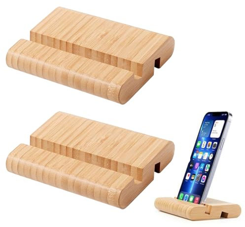 DHSBGWSX Lot de 2 supports en bambou, support de tablette, décoration de bureau, support de téléphone portable, support de téléphone portable, support universel pour téléphone portable