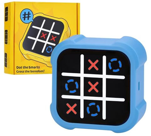 Tic Tac Toe Spiel, Tragbare 3-In-1-Puzzlespielkonsole, Tragbare Reisespiele für Bildung und Gedächtniswachstum, Bildungsspielzeug für 3+ Jährige Jungs Mädchen Erwachsene,Blau