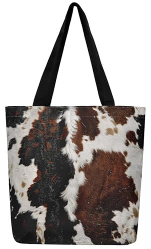 Homewish Hochland Kuh Druck Lebensmitteltasche Kuh Pelz Bedruckte Leinwand Einkaufstasche, Braune Und Weiße Einkaufstasche Milch Kuh Leinwand Tasche, Bauernhof Tier Faux Haut Windel Tasche