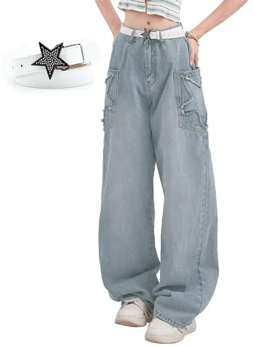 YINGWIN Star Jeans Y2k Baggy Jeans Damen Große Taschen