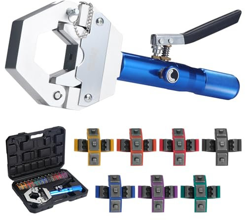 WiMas Set di crimpatura idraulica per tubi A/C 8T A/C Strumento di crimpatura portatile Crimpatrice idraulica per tubi con 7 matrici a scatto per riparazione di tubi dell'aria condizionata