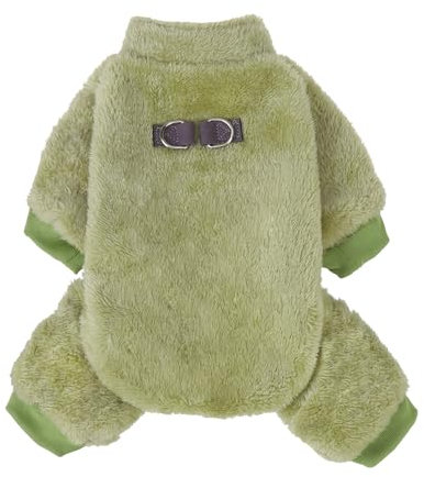 PAWCHIE Flauschiger Samt-Schlafanzug, Wintertuch für kleine Hunde, Katzen, Jungen, Mädchen, Haustier-Overall, Hundebekleidung, Grün, Größe M