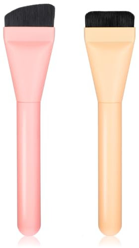 Tyqour 2Pcs Flat Foundation Brush Makeup Tool for Liquid Thin Face Mask Brush Makeup Spatula Facial Brush for Blending, Cream (Pink,Yellow)