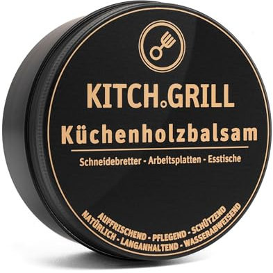 KitchGrill Küchenholzbalsam | Holzpflege für Schneidebretter, Arbeitsplatten und Esstische | 200 ml | 100% pflanzliche Pflege | Made in Germany