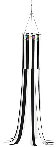 Bandera de Halloween con estampado de rayas blancas y negras con luz para patio, césped, jardín, árbol, decoración de fiesta, calcetín de viento