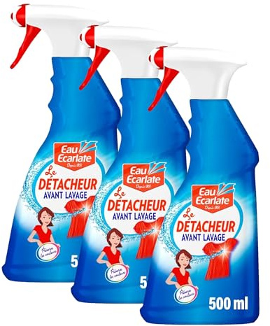 Eau Ecarlate Détacheur Avant Lavage – Pistolet (500 ml) – Textiles blancs ou colorés – Lavage en machine et à la main (Lot de 3)