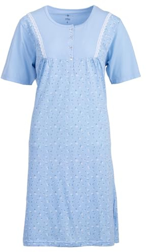 Zeitlos Nachthemd Damen Kurzarm Gänseblümchen Spitze Knöpfe M-6XL Knopfleiste Schlafshirt
