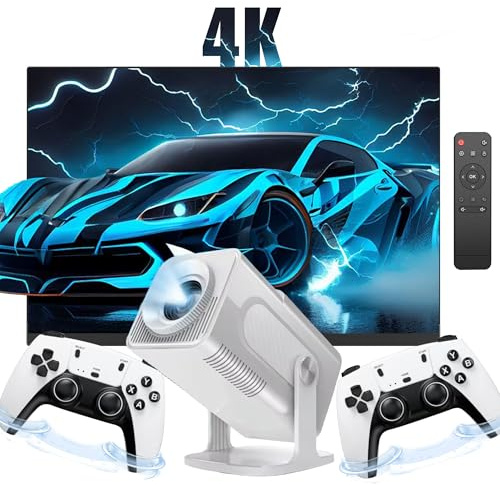HCS350 Pro Projektor und Spiel,64G,Retro 4K Smart Game Beamer 1280 * 1080P Built-in 30000 Spiele,Tragbares Videospiel mit 2 Wireless Controllern,5G WiFi Bluetooth,HDMI,Android 12,Heimkino,Büro