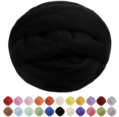 Uiopa Filzwolle, 100g Filzwolle Trockenfilzen Weiche Märchenwolle zum Filzen, Dickes Garn Filzwolle Nassfilzen Filz Wolle Schwarz für Filzprojekte, DIY-Handwerk