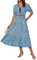 Women Short Sleeve V Neck Floral Dress Midi Dress Summer Dresses A Linie Blue Flower M