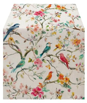 LOZULO Modern Kolibri Pflanzen Blumen Frühling Tischläufer,Sommer Saisonnal Küche Tisch Dekoration Drinnen Urlaub Party Dekor,Table Runner Outdoor Abdichtung Table Runner 40x140 cm