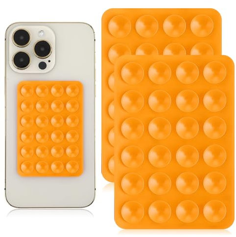 EHOTER Lot de 2 coques de téléphone à ventouse en silicone avec support adhésif antidérapant mains libres pour téléphone portable (orange)