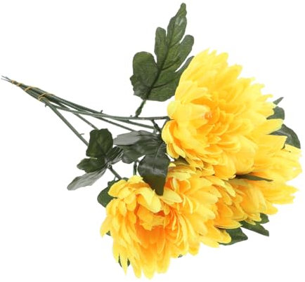 ABOOFAN 5piezas Crisantemos Artificial Amarillos Flores Artificiales Cementerio Decorativo