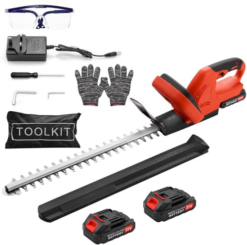 Cordless Hedge Trimmer, Garden Electric Cutter, 21V 500W Electric Hedge Trimmer,51 cm blade length, Bush Trimmer,including 2 batteries 1.5 Ah & charger, Lightweight Hedge Cutter Kit,Electric Cutter