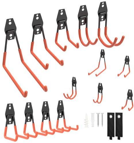 VickyHome 12 Stück Wandhaken Garage Schwerlast Haken, 5 Verschiedene Größen Werkzeug Wandhalterung Wandhaken Schwerlast Garage Storage Hooks für Leiter, Stuhl, Schlauch, Fahrrädern