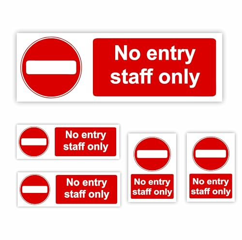 Cartello con scritta No Entry Staff Only, autoadesivi, dimensioni miste, confezione da 5, finitura lucida di alta qualità, resistente alle intemperie, cartelli di divieto di ingresso