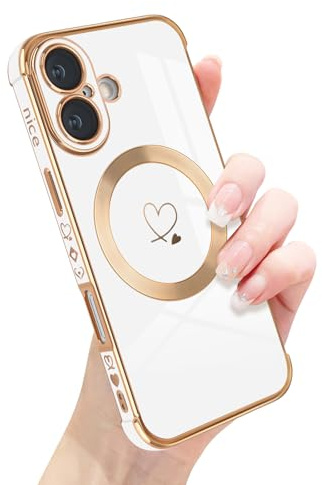 Newseego für iPhone 17 Hülle 6,3 Zoll Süßes Herz Muster, Weiß | Magnetische, Kompatibel mit MagSafe, Weiche TPU, Ästhetisch Niedlich Design, für Mädchen Frauen, Stoßfeste Handyhülle