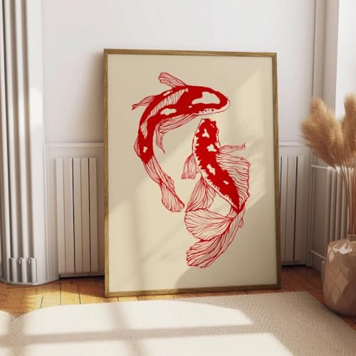 GLWDME 1 Stück 40 x 60 cm japanischer roter Koi-Karpfen Leinwand Wandkunst Schlafzimmer Bilder Poster und Drucke Wandbild für Wohnzimmer (ohne Rahmen)
