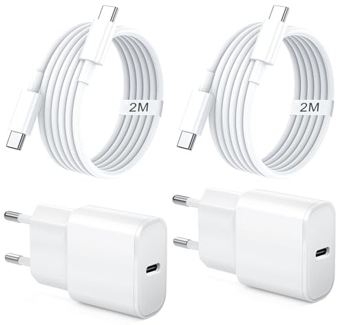 2Pack Chargeur USB C Rapide pour iPhone 17 16 15, avec 2M Type C Câble | 25W Chargeur pour iPhone 17/17 Air Pro Max/16 Pro Max/15 Pro Max/ordinateur portable,Adaptateur Secteur Prise USB C