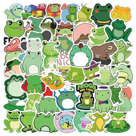 HNTR® Frog Stickers | 50 Cute Stickers | Animal Sticker Pack for Scrapbooks & Laptops