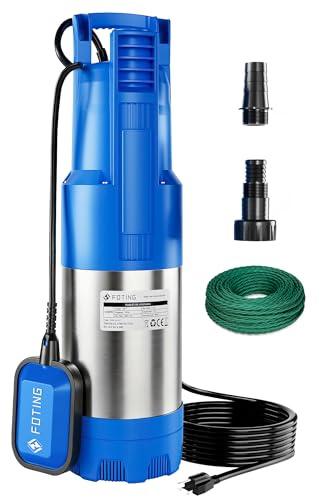 FOTING Tauch-Druckpumpe 4 inox, 1100W Tauchdruckpumpe mit 6800 l/h Fördermenge, Förderhöhe max. 47 m, Eintauchtiefe max. 7 m, integrierter Schwimmerschalter, für Schächte, Zisternen, Garten