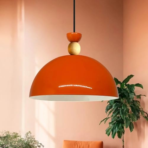 bamyum Yimpi Hängelampe Ø30 cm, Pendelleuchte Vintage, Industrial aus Metall E27, Wohnzimmerlampe Hängend, Esstisch, Küchenlampe Orange Glänzend