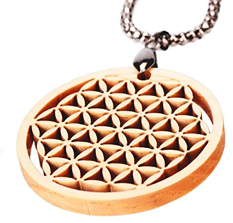 myZirbe Blume des Lebens, Flower of Life Kette-Anhänger 40mm aus Zirbenholz Lebensblume Holz