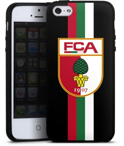 Silikon Hülle kompatibel mit Apple iPhone SE (2016-2019) Case schwarz Handyhülle FC Augsburg FCA Offizielles Lizenzprodukt