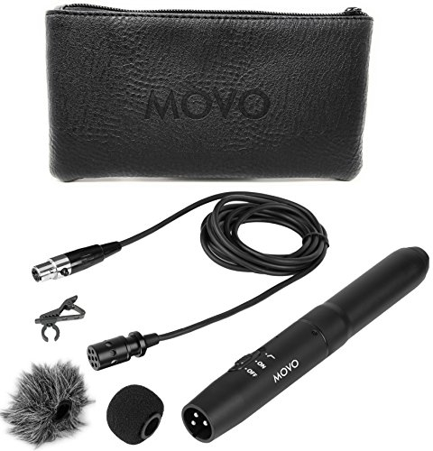 Movo LV11C XLR Lavalier Cardioid Condenser Microphone with Phantom Power Supply, 12mm Mic Capsule, Foam and Deadcat Windscreens, Deluxe Case