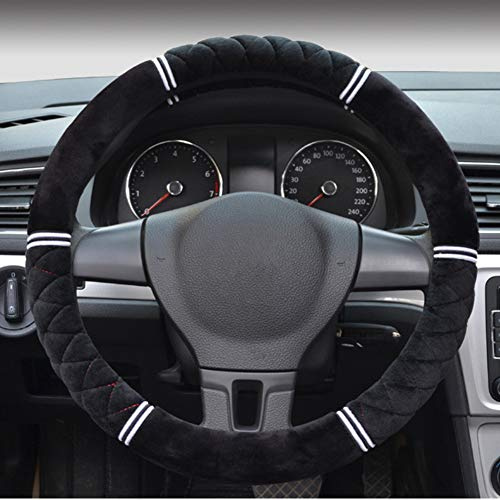 Proumhang Non-slip Steering Wheel Cover Short Plush Winter Warm Soft 38cm/15inch Black
