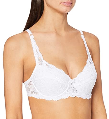 FM London Women's Padded Lace Push-up Bra, White, 36D
