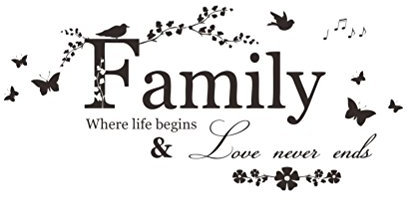 Adesivo Parete Family Frase Adesiva murali Family con Uccelli Fiori e Farfalle di 57x20 cm