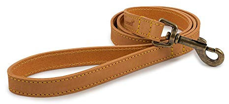 Ancol Timberwolf Leather Dog Lead in Mustard - Handcrafted Top Grain Bridle Leather Strong Pet Training Leash - 1m x 19mm