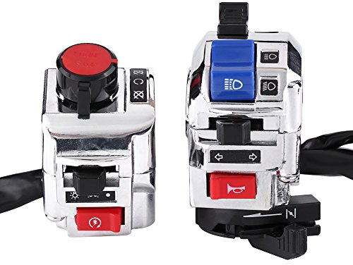 Keenso Motorrad Lenkerschalter, 1 Paar Universal Motorrad 12V 22mm Lenker Lichtschalter Blinkerschalter Hupenschalter Fern- / Abblendlichtschalter (Weiß) Schalter im Auto