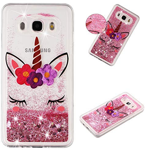 HopMore Glitzer Hülle für Samsung Galaxy J5 2016 (J510) Handyhülle Silikon 3D Flüssig Transparent Kreativ Muster Schutzhülle Durchsichtig Silikonhülle Stoßfest Gummi Slim Case Cover - Einhorn