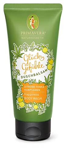PRIMAVERA Glücksgefühle Duschbalsam 200 ml - Zitrone, Tonka und Hanfsamenöl - Naturkosmetik - pflegend, rückfettend - vegan