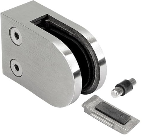 Support en verre pour balustrade - Acier inoxydable V2A - 63 x 45 x 30 mm - Avec plaque de sécurité - Raccord plat - Épaisseur du verre 12,76 mm - Pince en verre - Support de serrage pour garde-corps
