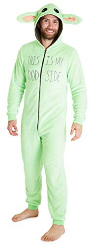 Disney The Mandalorian Baby Yoda Pigiama Uomo Intero, Pigiami Unisex The Mandalorian in Morbido Pile S - 3XL (Verde, S)
