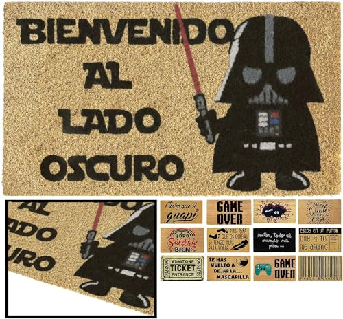 LucaHome - Felpudo Entrada casa Original y Divertido de Coco Natural - Felpudo Bienvenido Lado Oscuro 40x60 - Ideal para Puertas de Exteriores Cubiertas, pasillos y entradas de hogares
