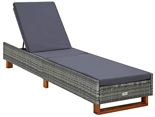 vidaXL Sonnenliege mit Auflage Verstellbare Rückenlehne Gartenliege Relaxliege Strandliege Freizeitliege Gartenmöbel Liege Poly Rattan Grau