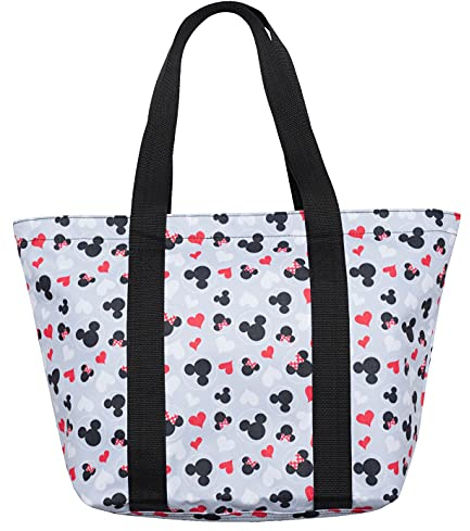 Disney Tote Mickey & Minnie Mouse Icon Print Zipper Travel Bag (Grey)