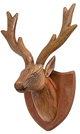 Antikas - Holzbüste als Wanddekoration, Hirsch, Schild, Wanddeko, Braun