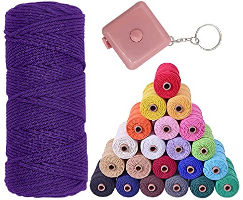 VITSOLE Makramee Garn - 3mm x 100m/109Yards/328 Feet (28 Farben) 100% Baumwolle Makramee Baumwollgarn mit 4 Einfachdrehung & 1 Maßband für Wandbehänge DIY Handwerk