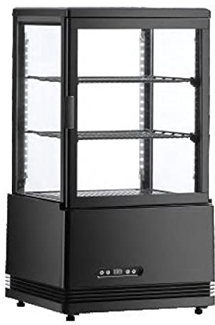 RISTOATTREZZATURE - Frigo vetrina bibite e pasticceria 4 lati in vetro, 0 +12 °C - Nera, capacità 58 litri (42,8x38,6x81 h cm)
